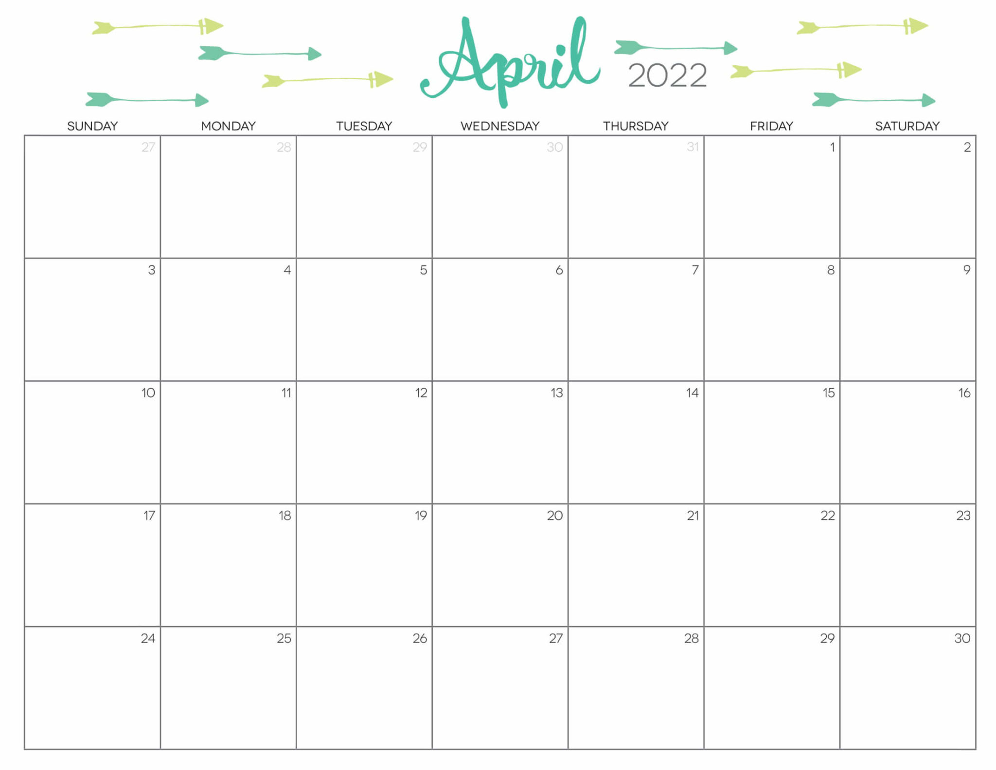 Cute April 2022 Calendar Printable - Floral Designs