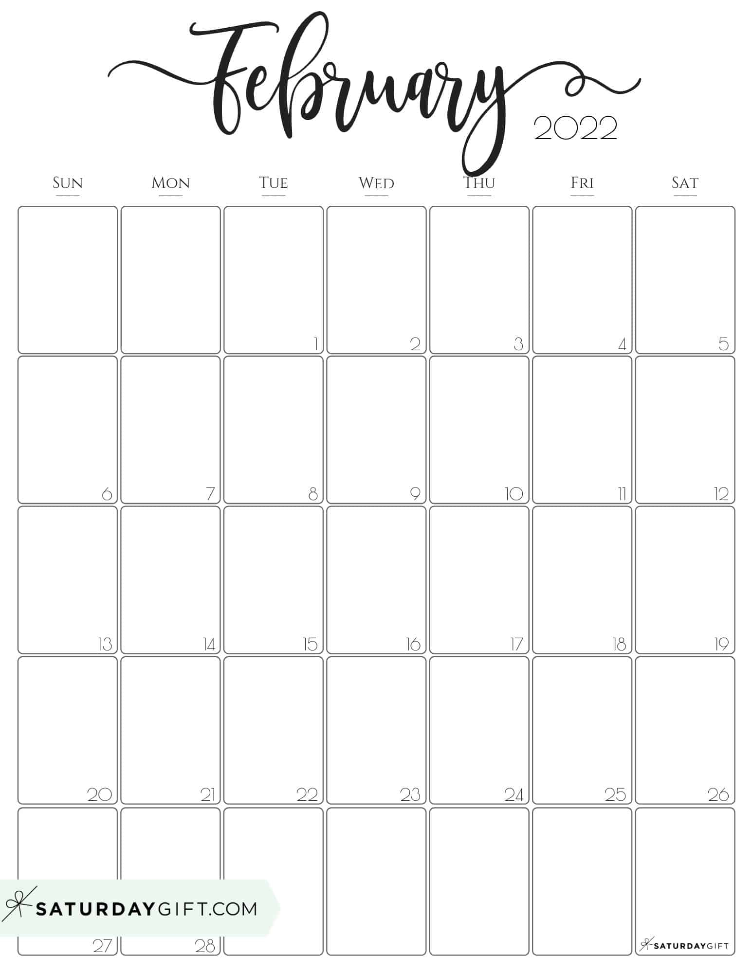 Cute (&amp; Free!) Printable February 2022 Calendar | Saturdaygift