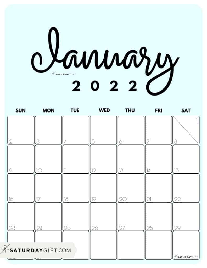 Cute (&amp; Free!) Printable January 2022 Calendar | Saturdaygift