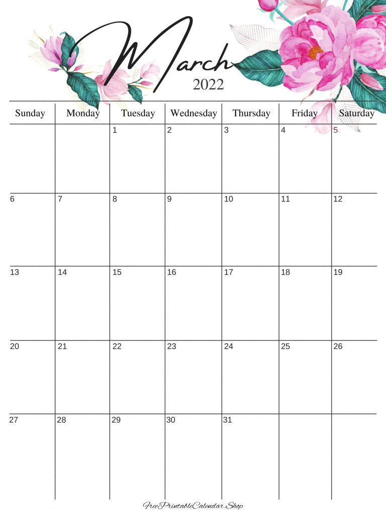 Cute March 2022 Calendar - Pdf &amp; Jpg - Cute March 2022