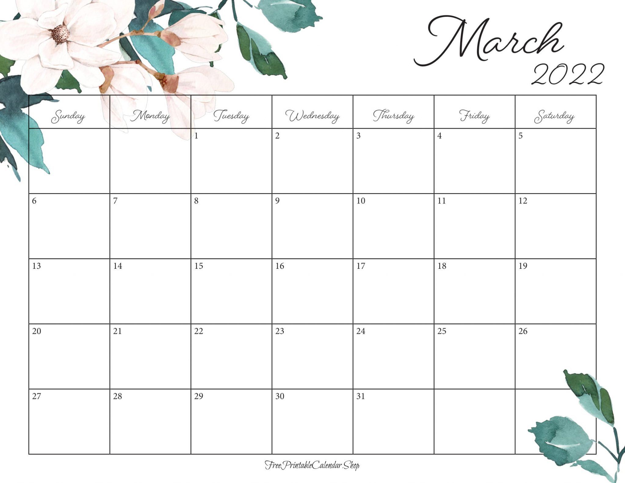 Cute March 2022 Calendar - Pdf &amp; Jpg - Cute March 2022