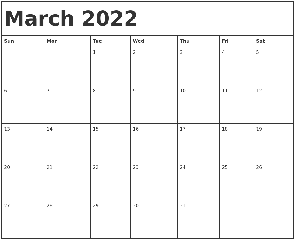 Cute March Printable Calendar 2022 - 2023 Printable Calendars
