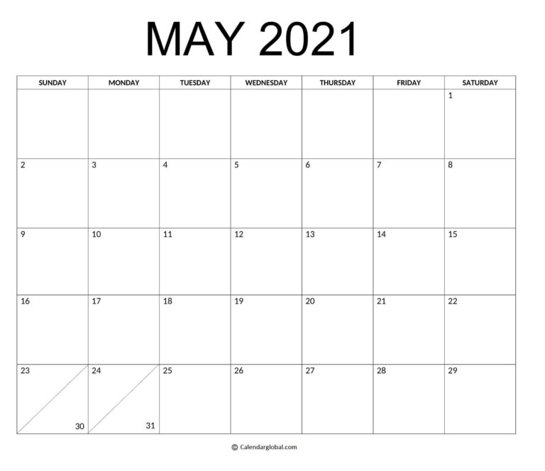 Cute May 2021 Printable Calendar For Mothers Day And