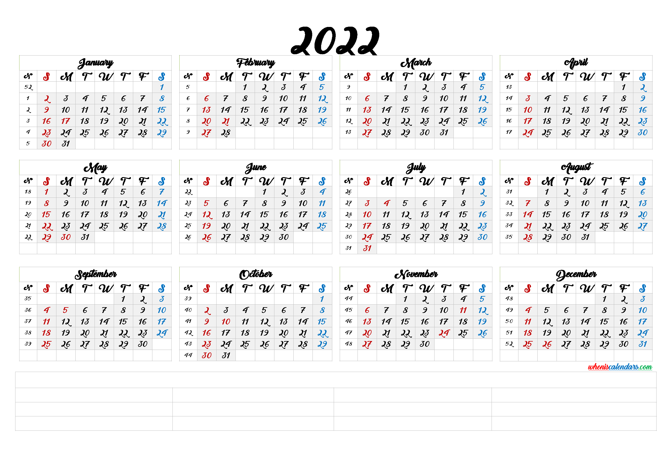 Cute Printable Calendar 2022 (6 Templates)