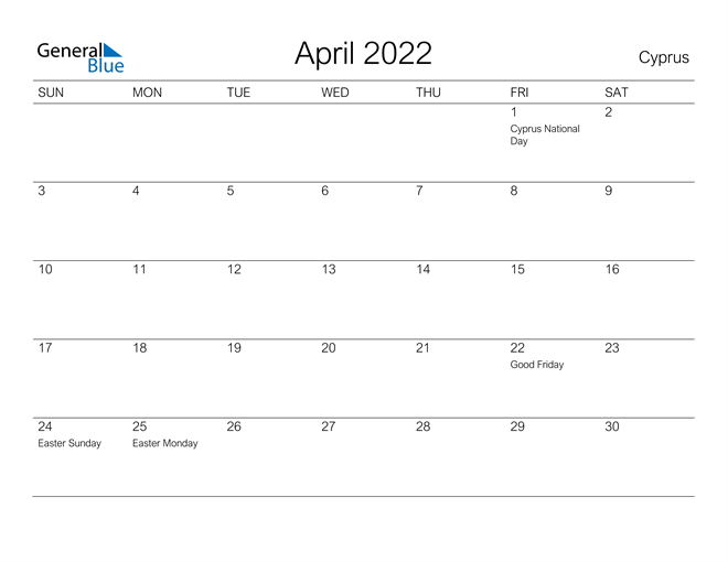 Cyprus April 2022 Calendar With Holidays