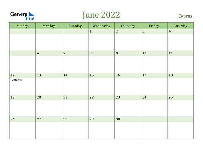 Cyprus June 2022 Calendar With Holidays