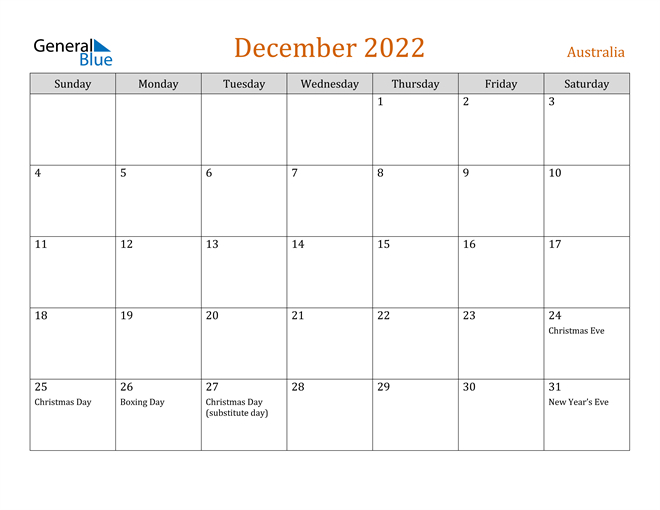 December 2022 Calendar - Australia