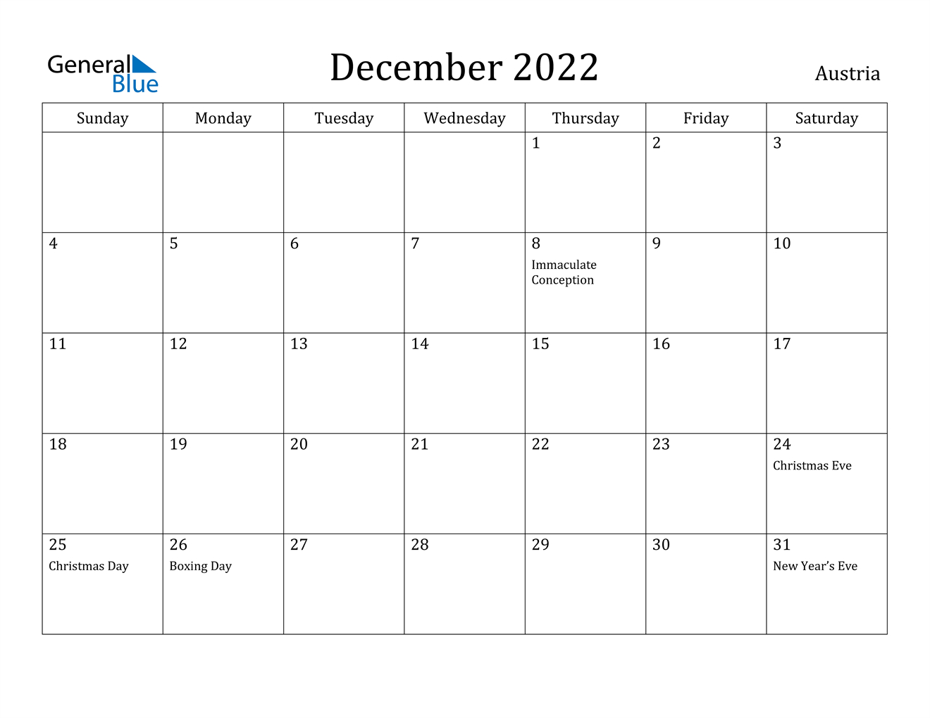 December 2022 Calendar - Austria