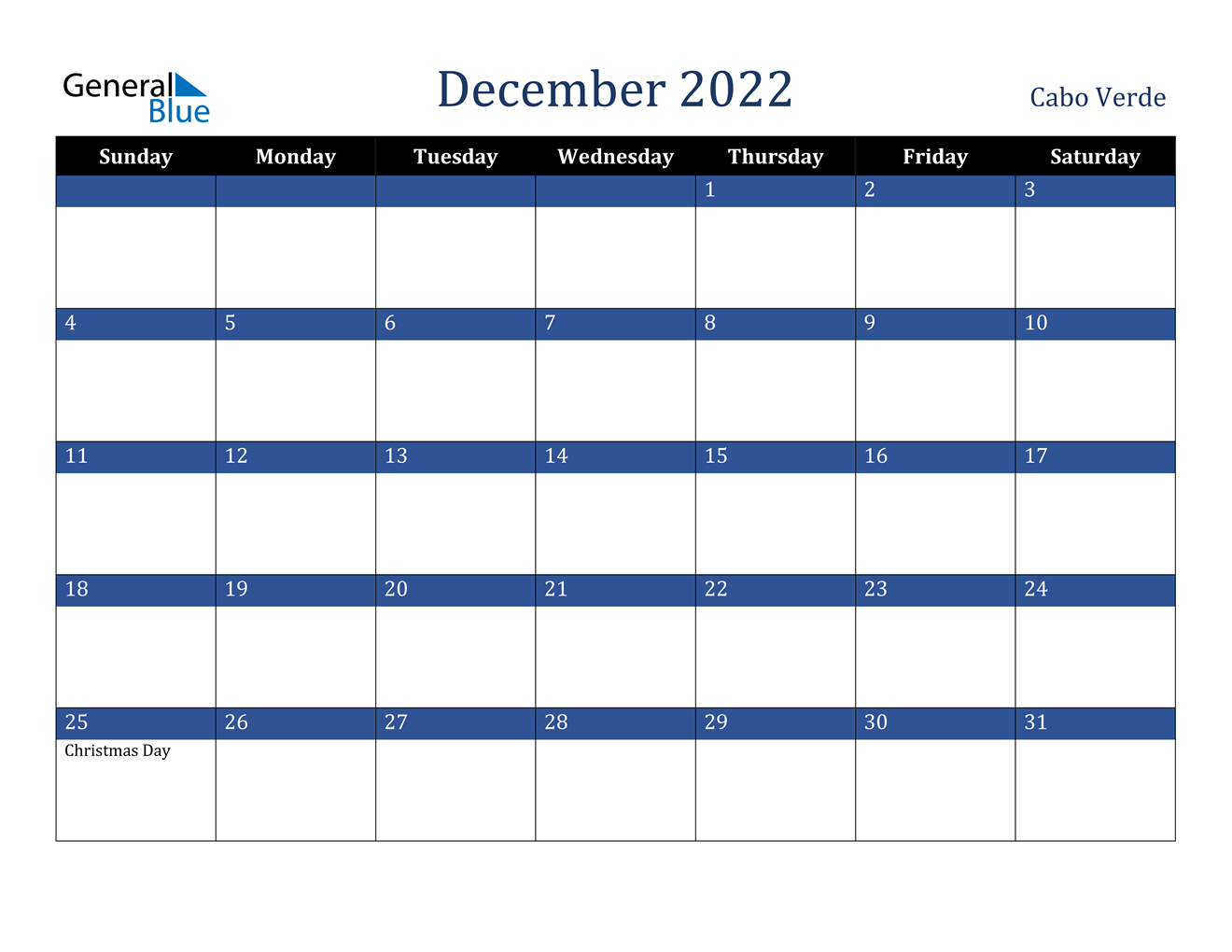 December 2022 Calendar - Cabo Verde