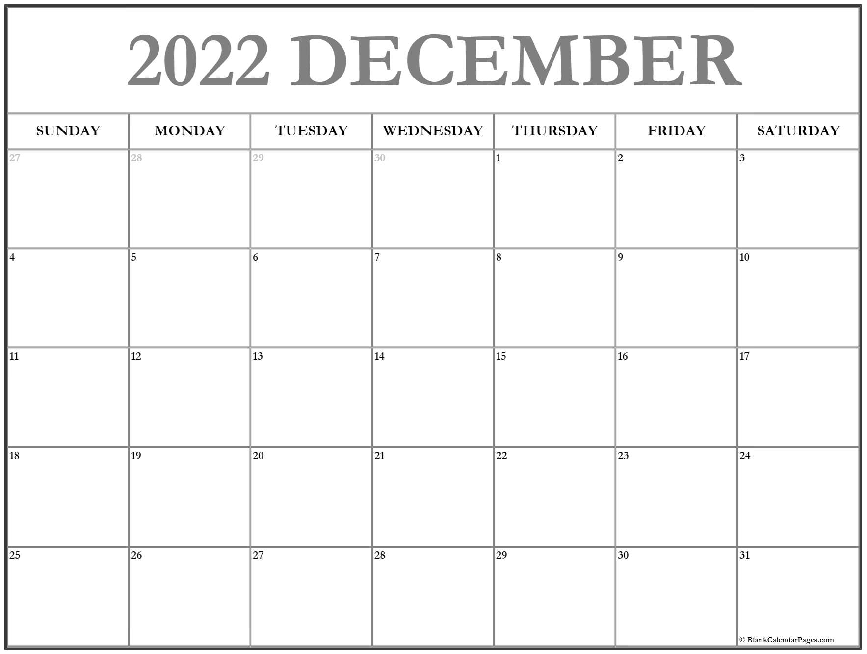 December 2022 Calendar | Free Printable Calendar Templates