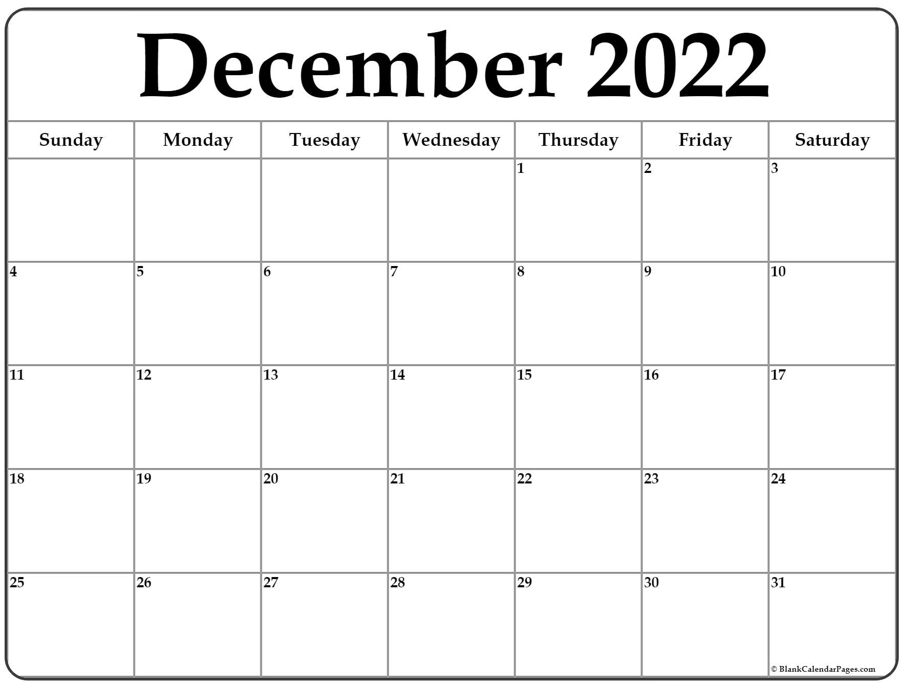 December 2022 Calendar | Free Printable Calendar Templates