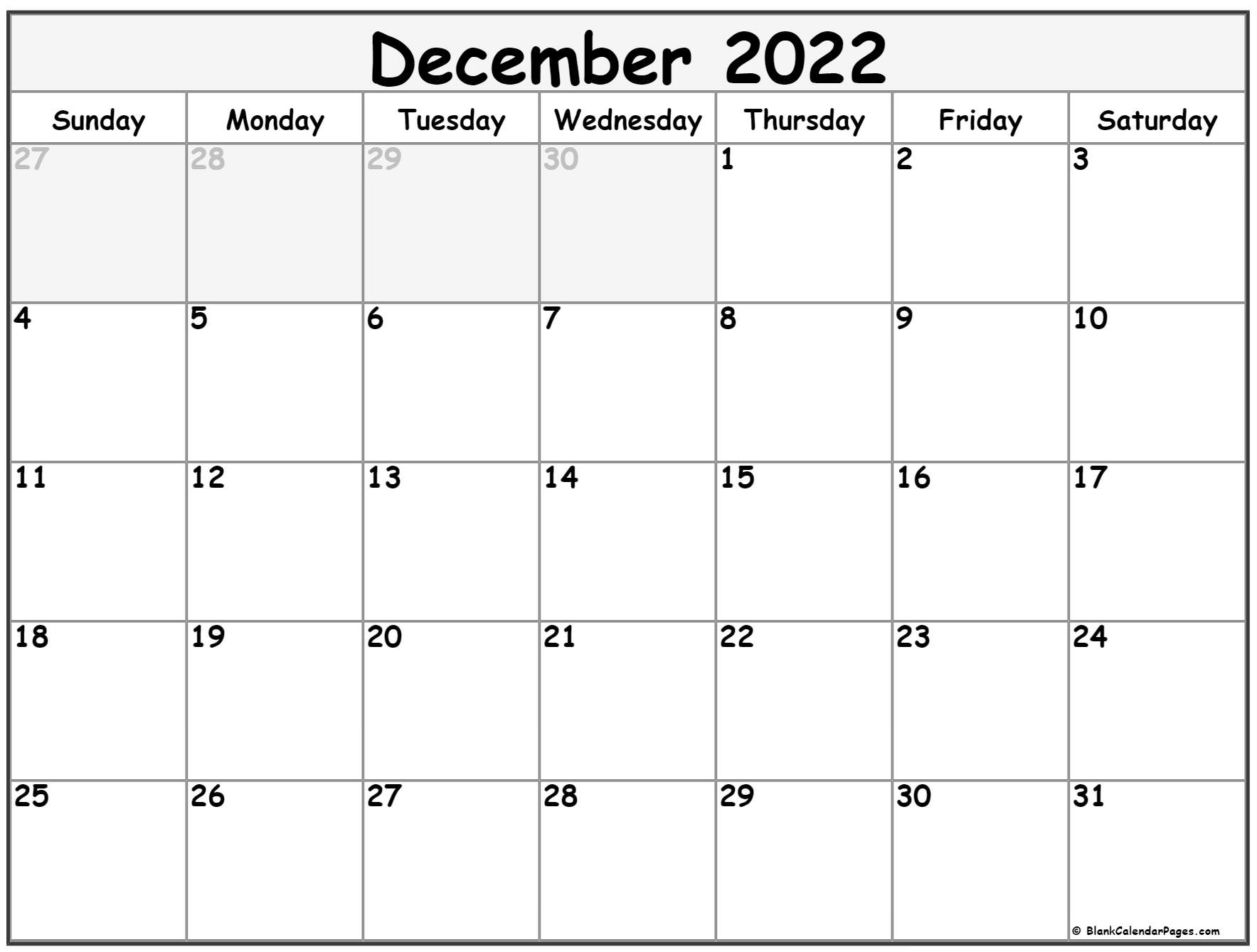 December 2022 Calendar | Free Printable Calendar Templates