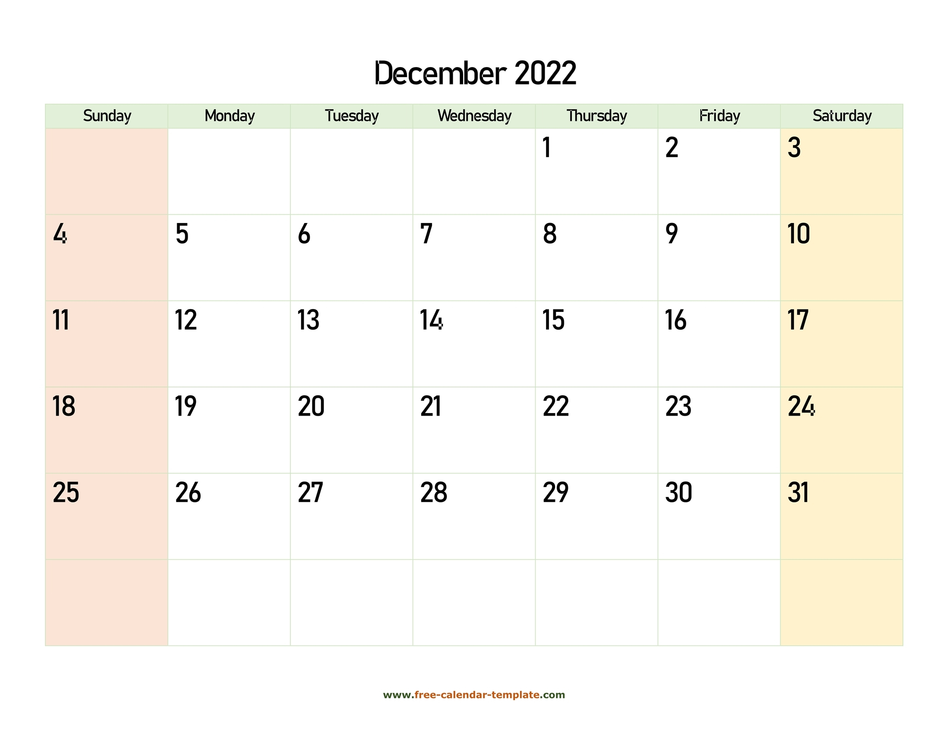 December 2022 Calendar Printable With Coloring On Weekend