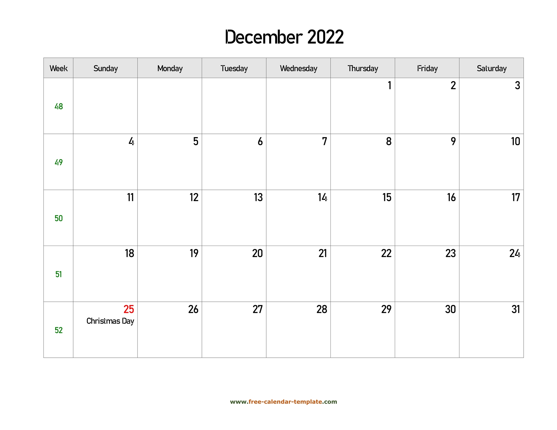 December 2022 Calendar Weekly - Calendar 2022