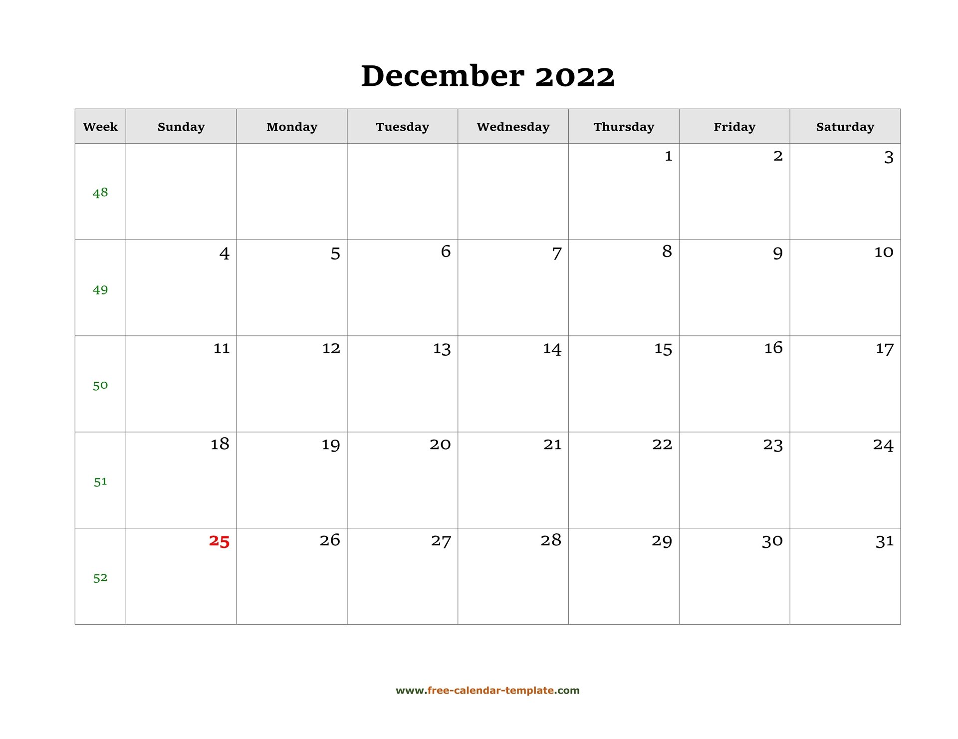 December 2022 Free Calendar Tempplate | Free-Calendar