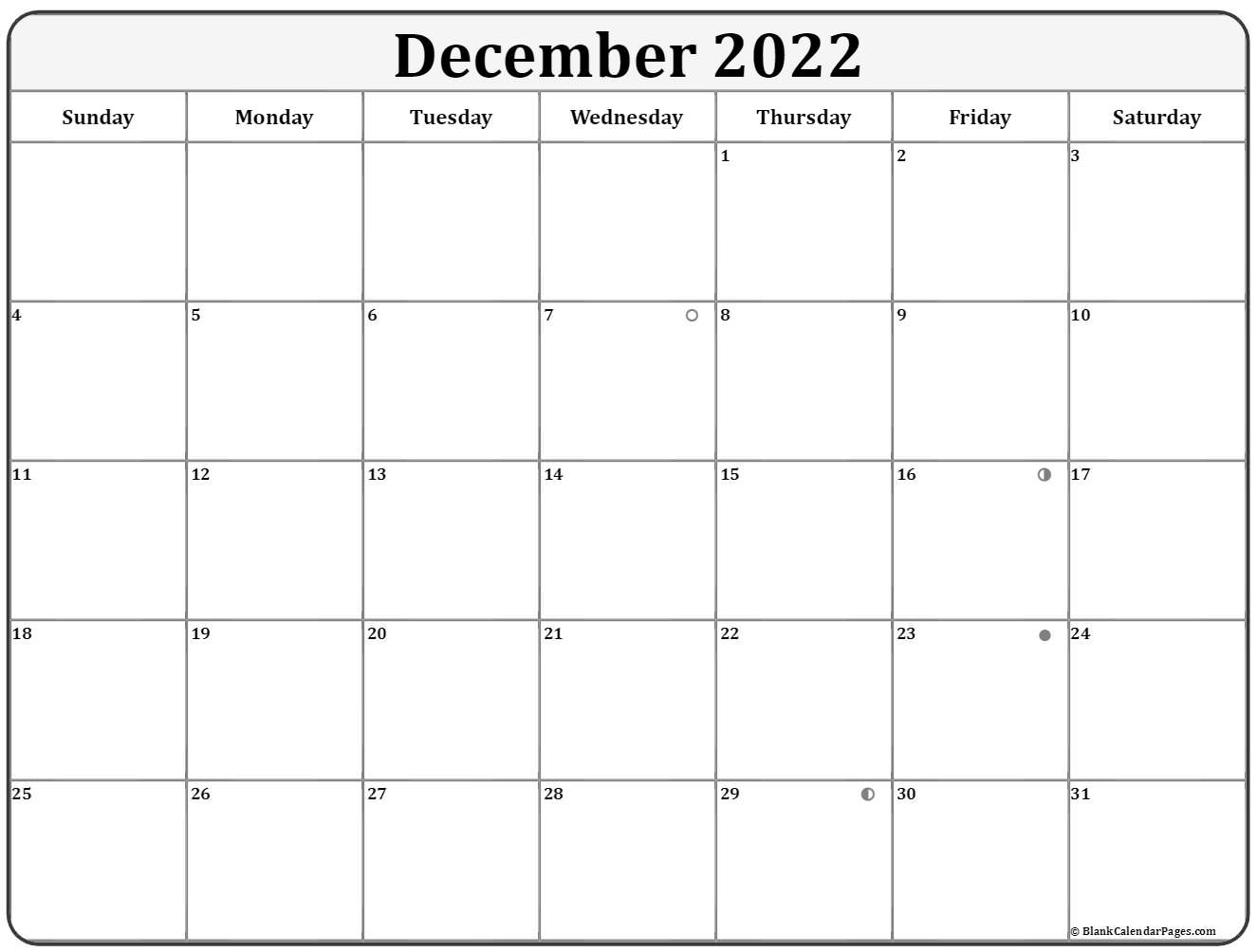 December 2022 Lunar Calendar | Moon Phase Calendar