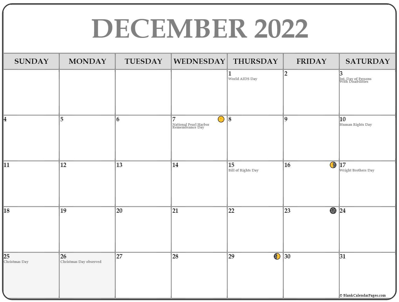 December 2022 Lunar Calendar | Moon Phase Calendar