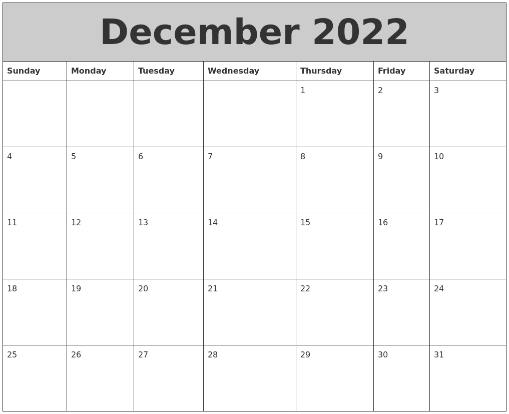 December 2022 My Calendar