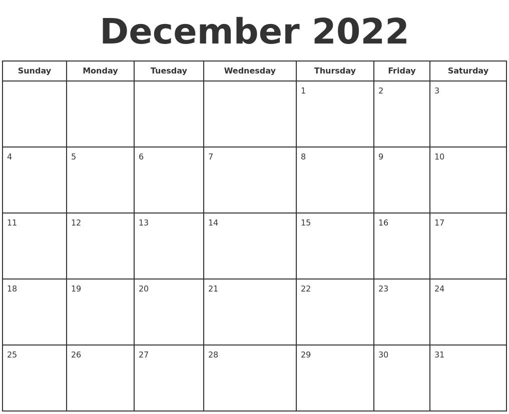 December 2022 Print A Calendar