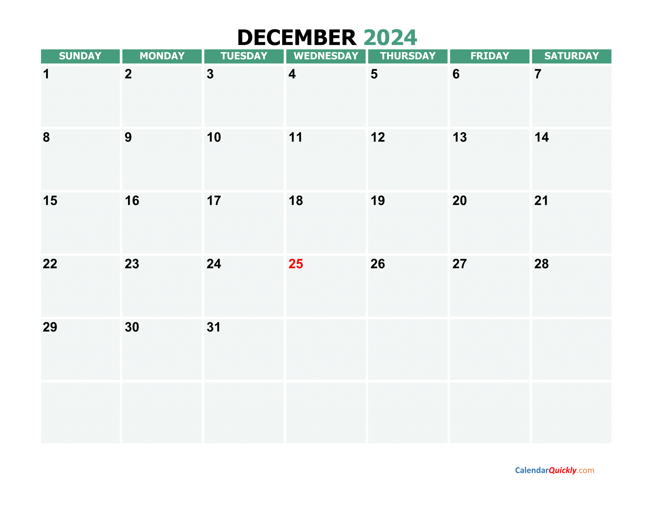 December 2024 Printable Calendar | Calendar Quickly