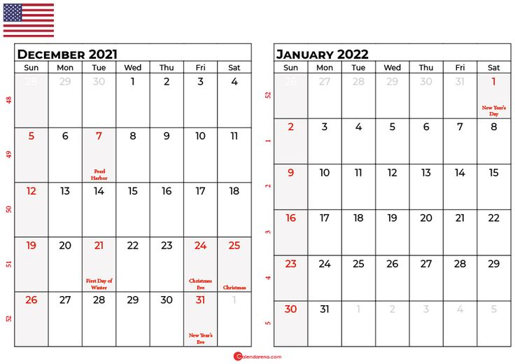 December And January 2022 Calendar Usa In 2021 | 2021