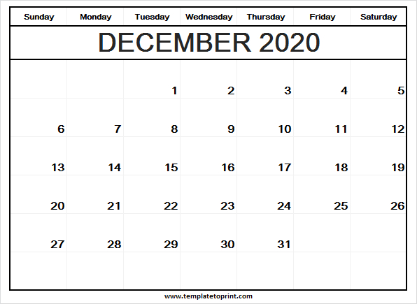 December Calendar 2020 Editable Free - Monthly Planner 2020