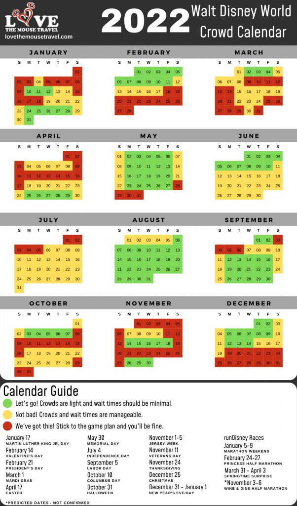 Disney World Crowd Calendar 2022 Vectors