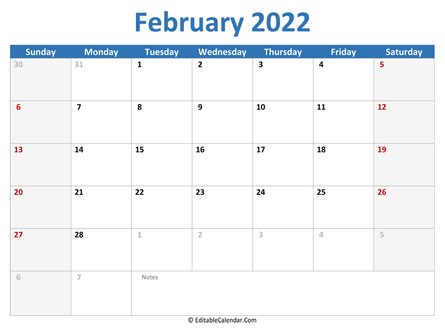 Download 2022 Printable Calendar February (Pdf Version)