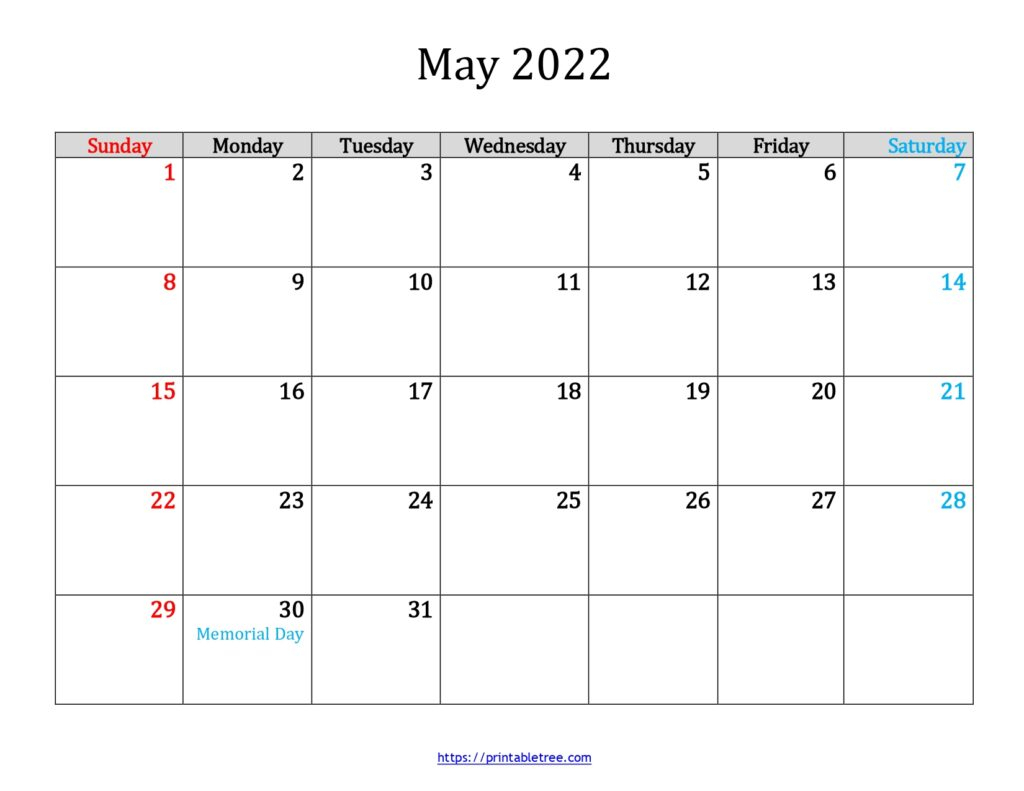 Download Blank Printable Calendar May 2022 Pdf Templates