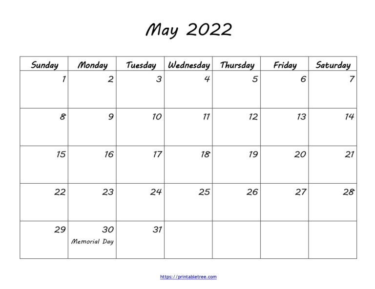 Download Blank Printable Calendar May 2022 Pdf Templates