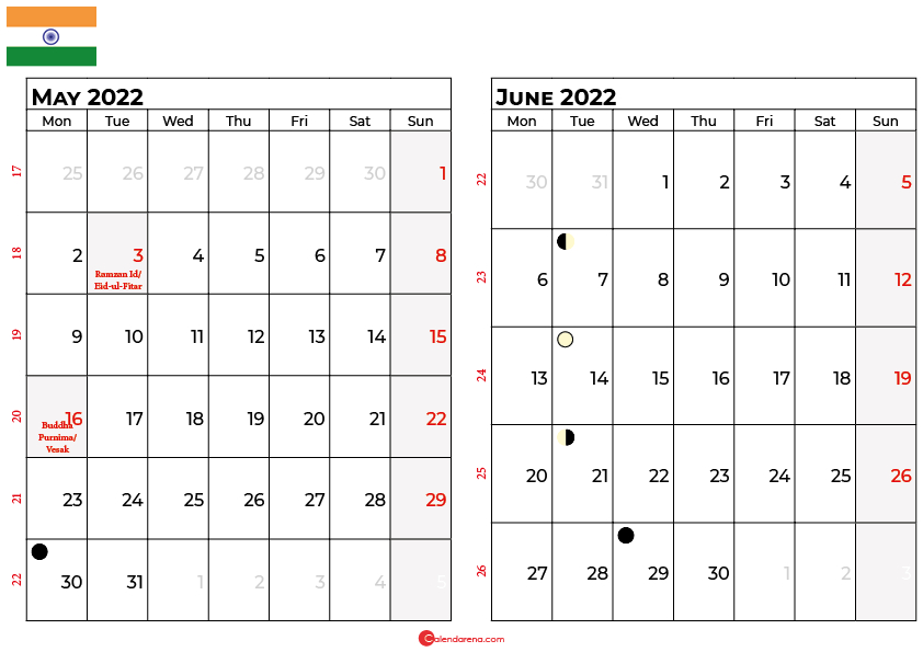Download Free May 2022 Calendar India With Holidays