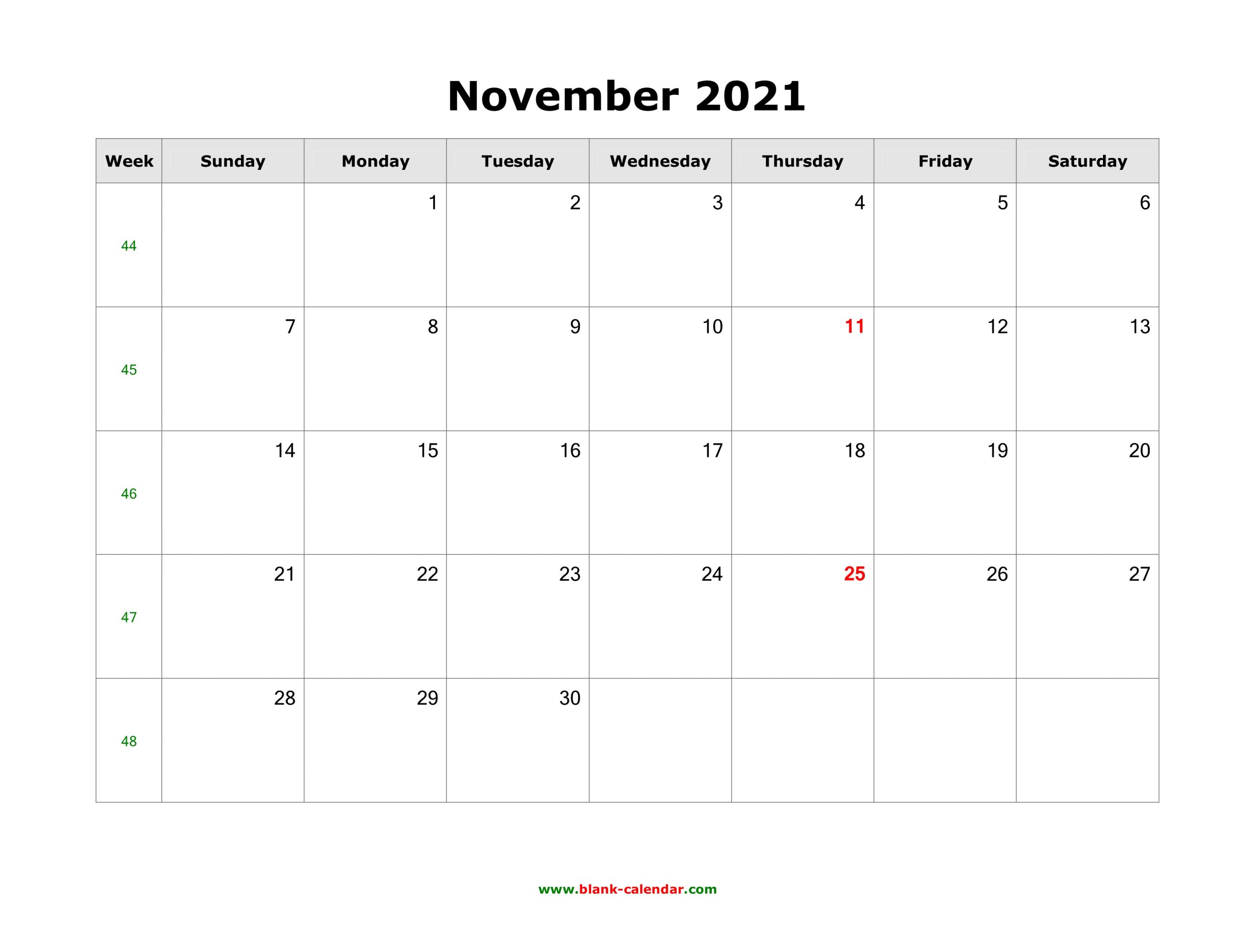 Download November 2021 Blank Calendar (Horizontal)