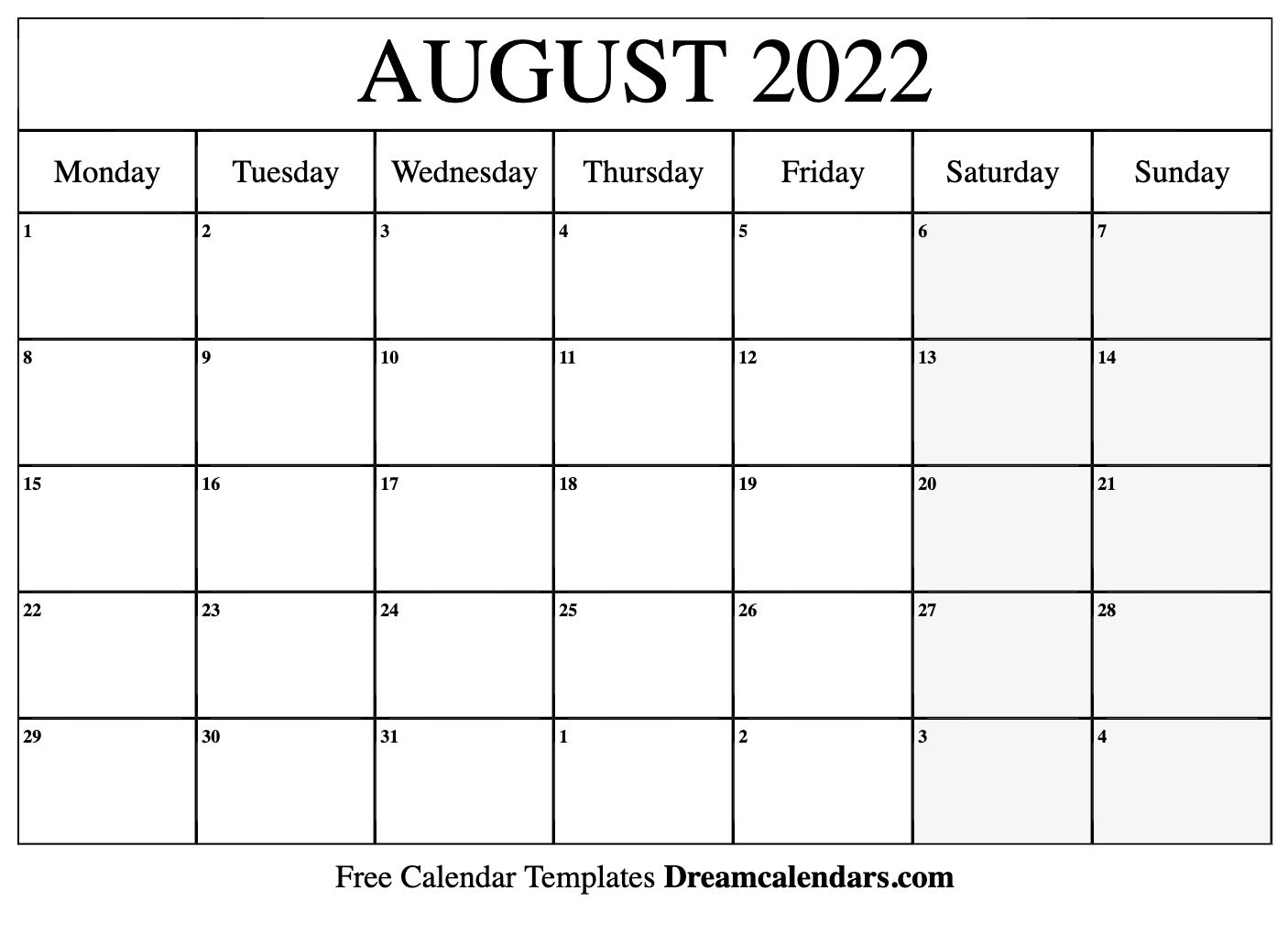 Download Printable August 2022 Calendars