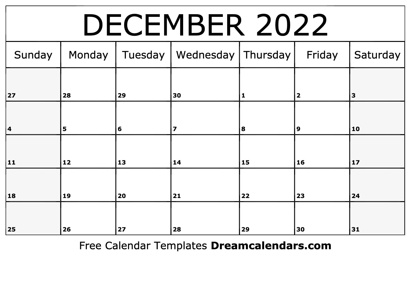 Download Printable December 2022 Calendars