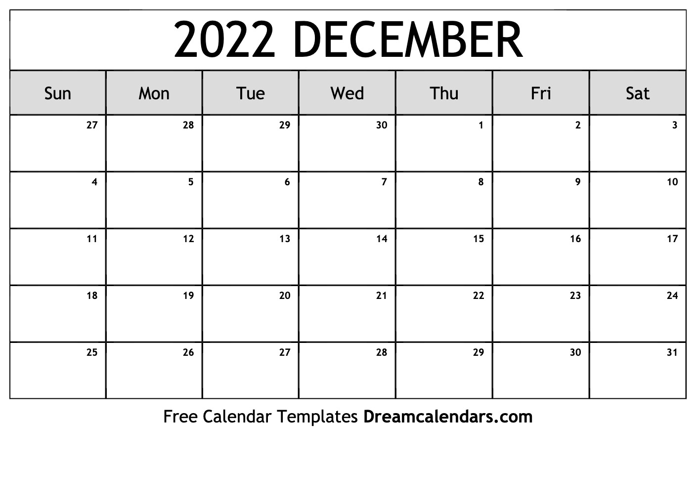 Download Printable December 2022 Calendars