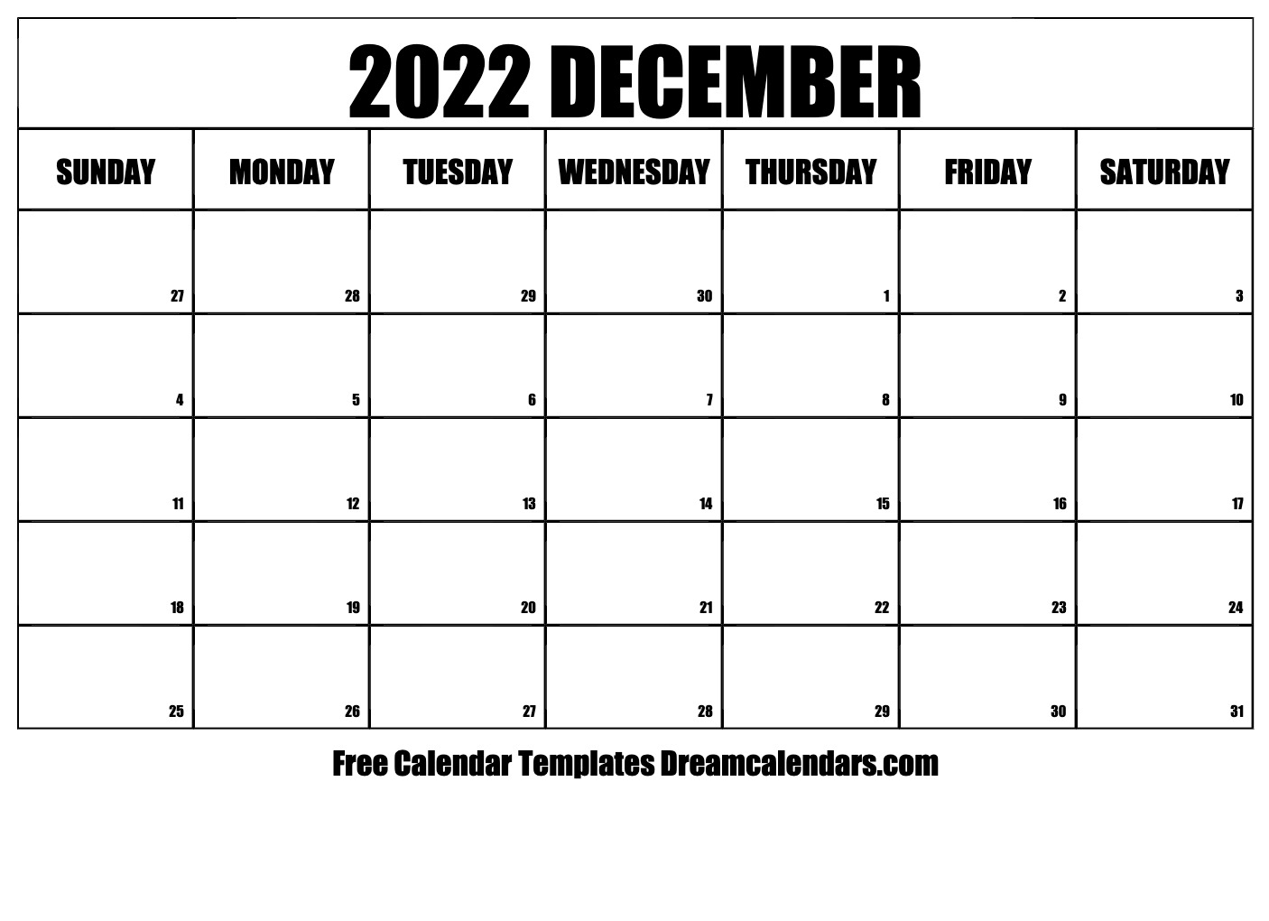 Download Printable December 2022 Calendars