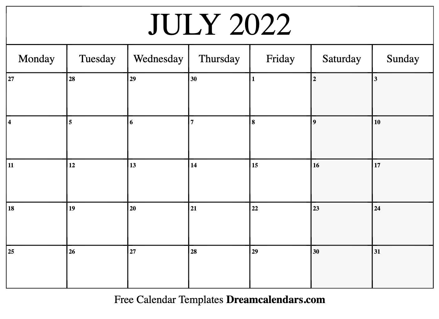 Download Printable July 2022 Calendars