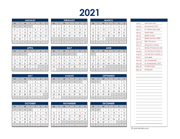 Downloadable Free Printable Quarterly 2021 Calendar With