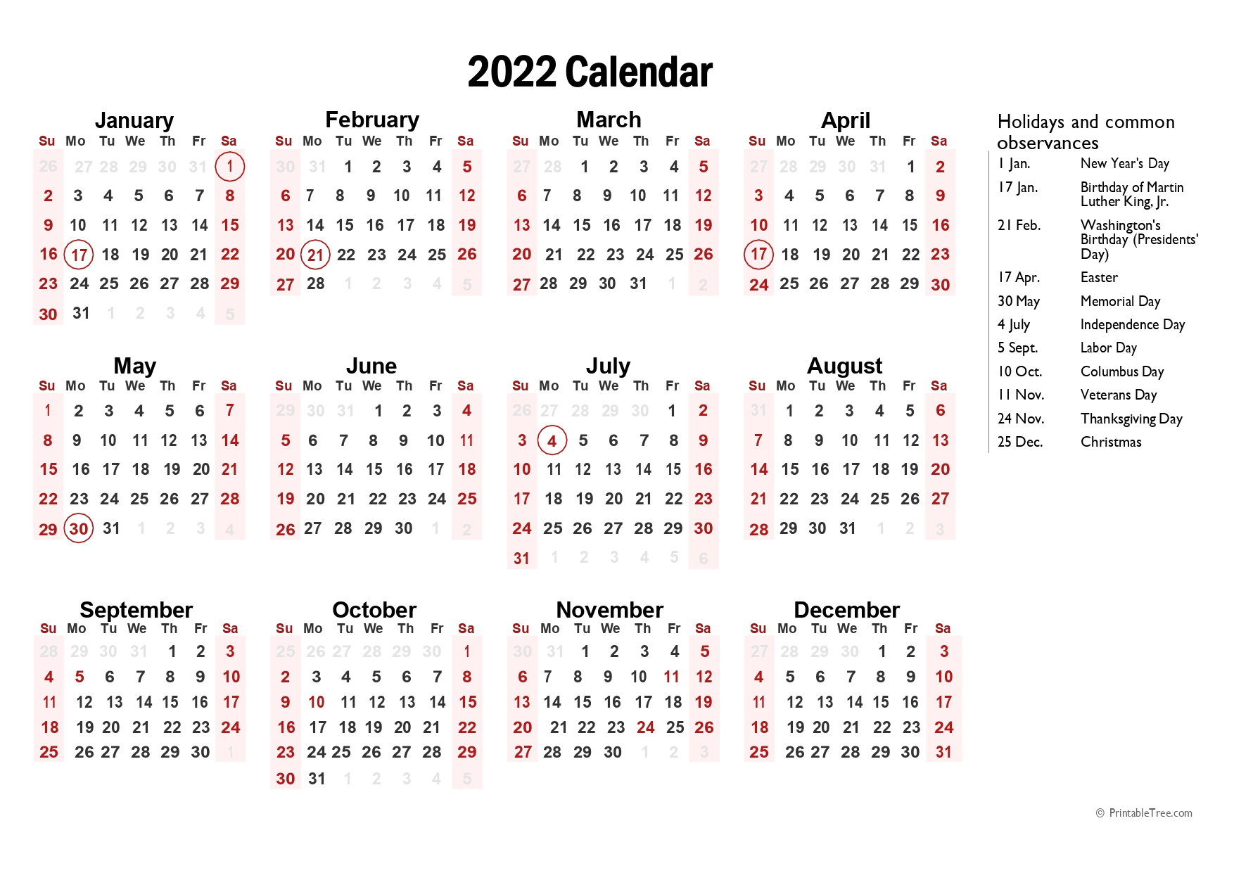 Easter 2022 Calendar Page