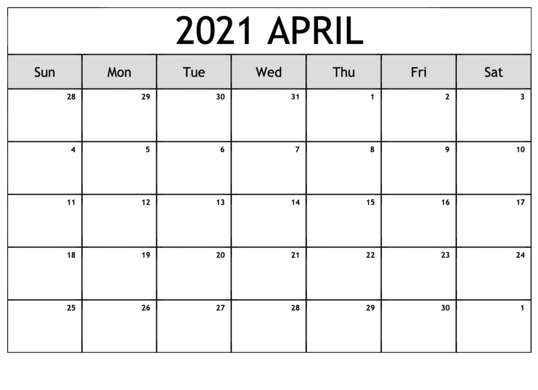 Editable Blank April 2021 Calendar - Thecalendarpedia