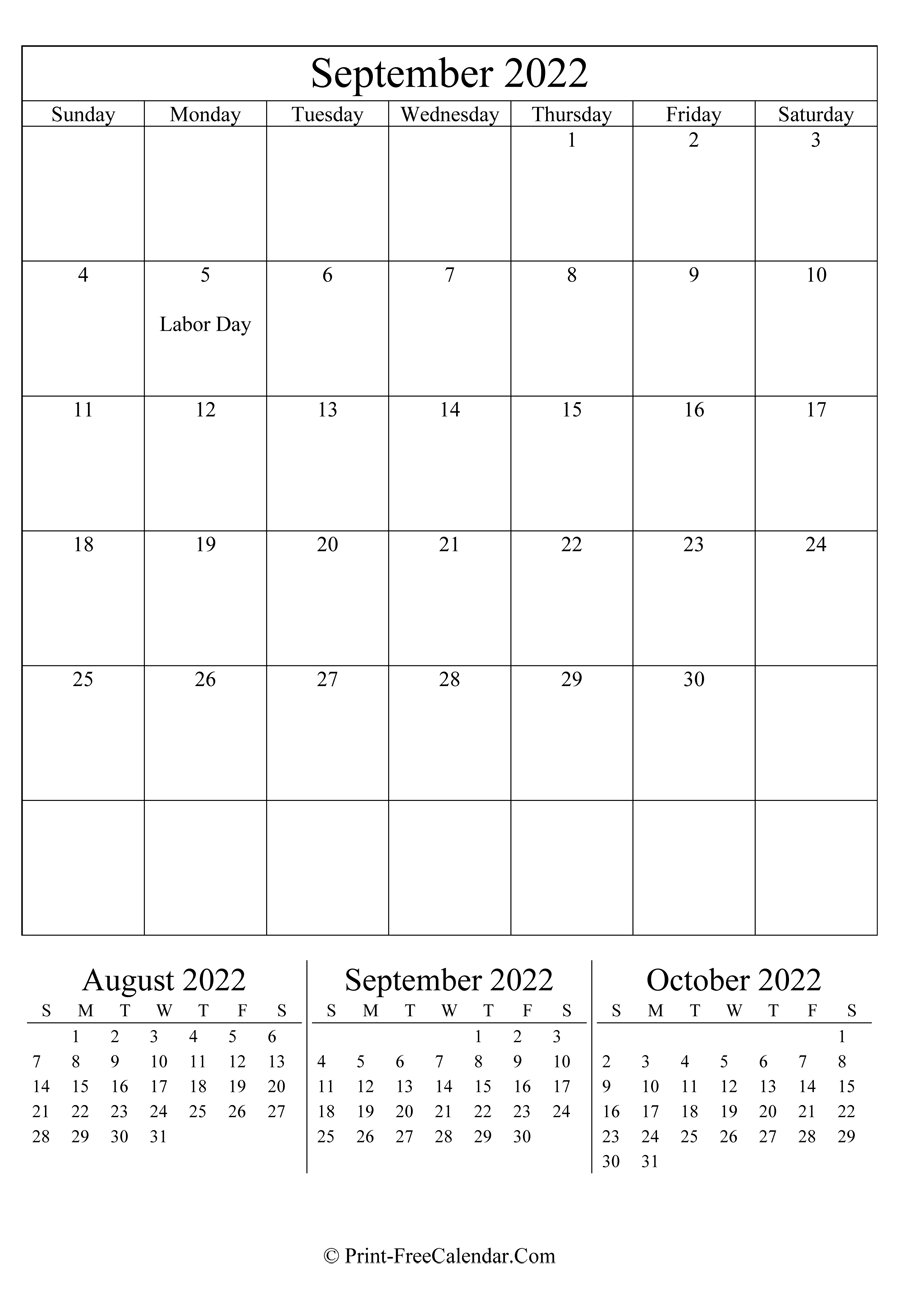 Editable Calendar September 2022 (Portrait Layout)
