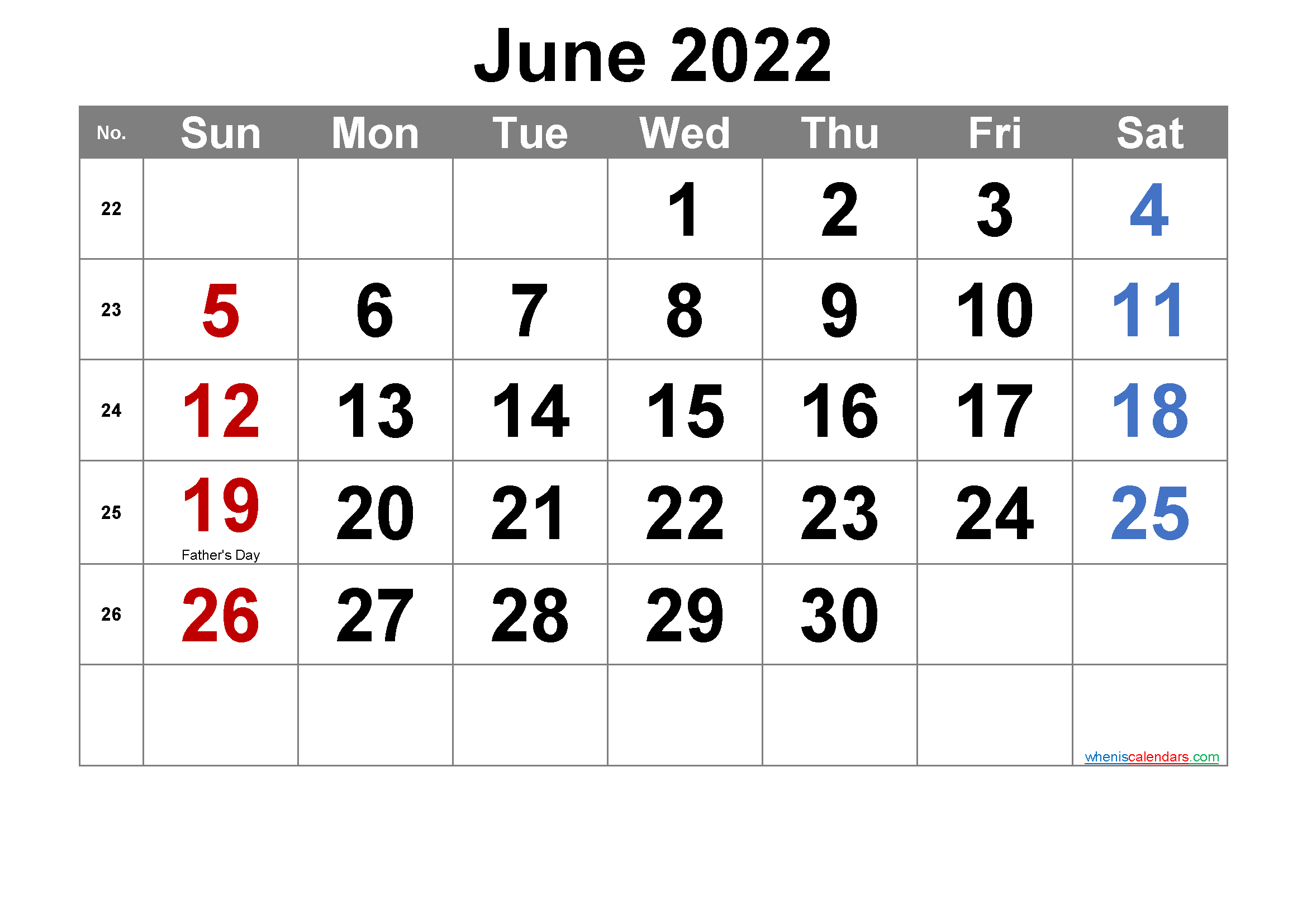 Editable June 2022 Calendar With Holidays-Template No