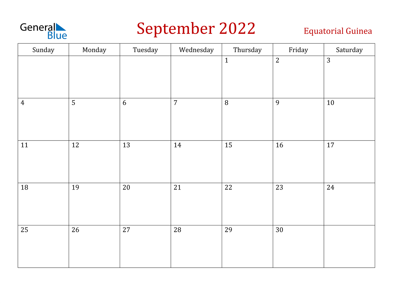 Equatorial Guinea September 2022 Calendar With Holidays