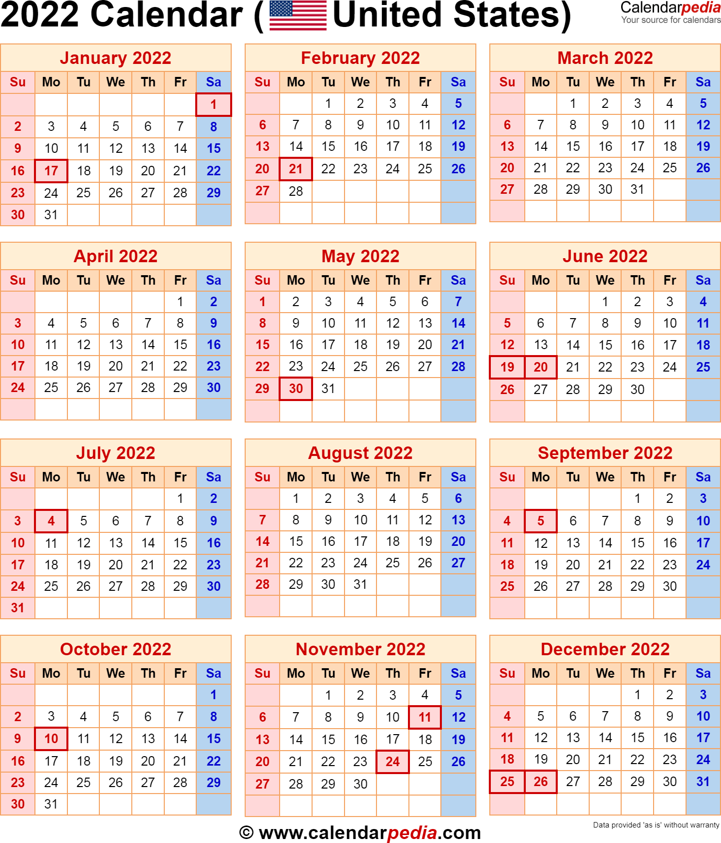 Excel Calendar 2022 Us Bank