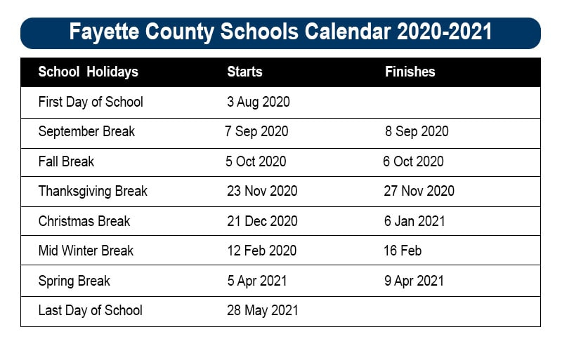 Fayette County Schools Calendar 2022-23 - Printable