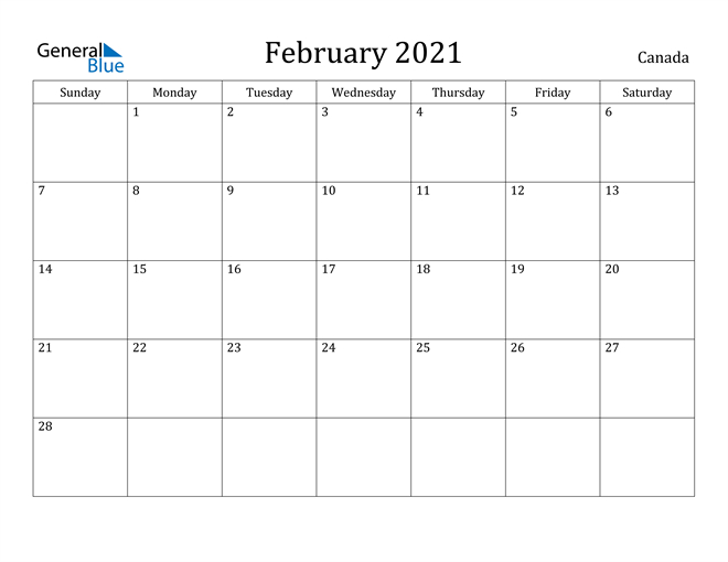 February 2021 Calendar - Canada