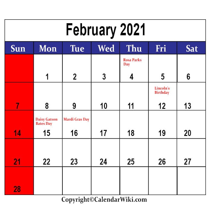 February 2021 Holidays - Calendarwiki