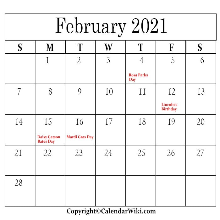 February 2021 Holidays - Calendarwiki