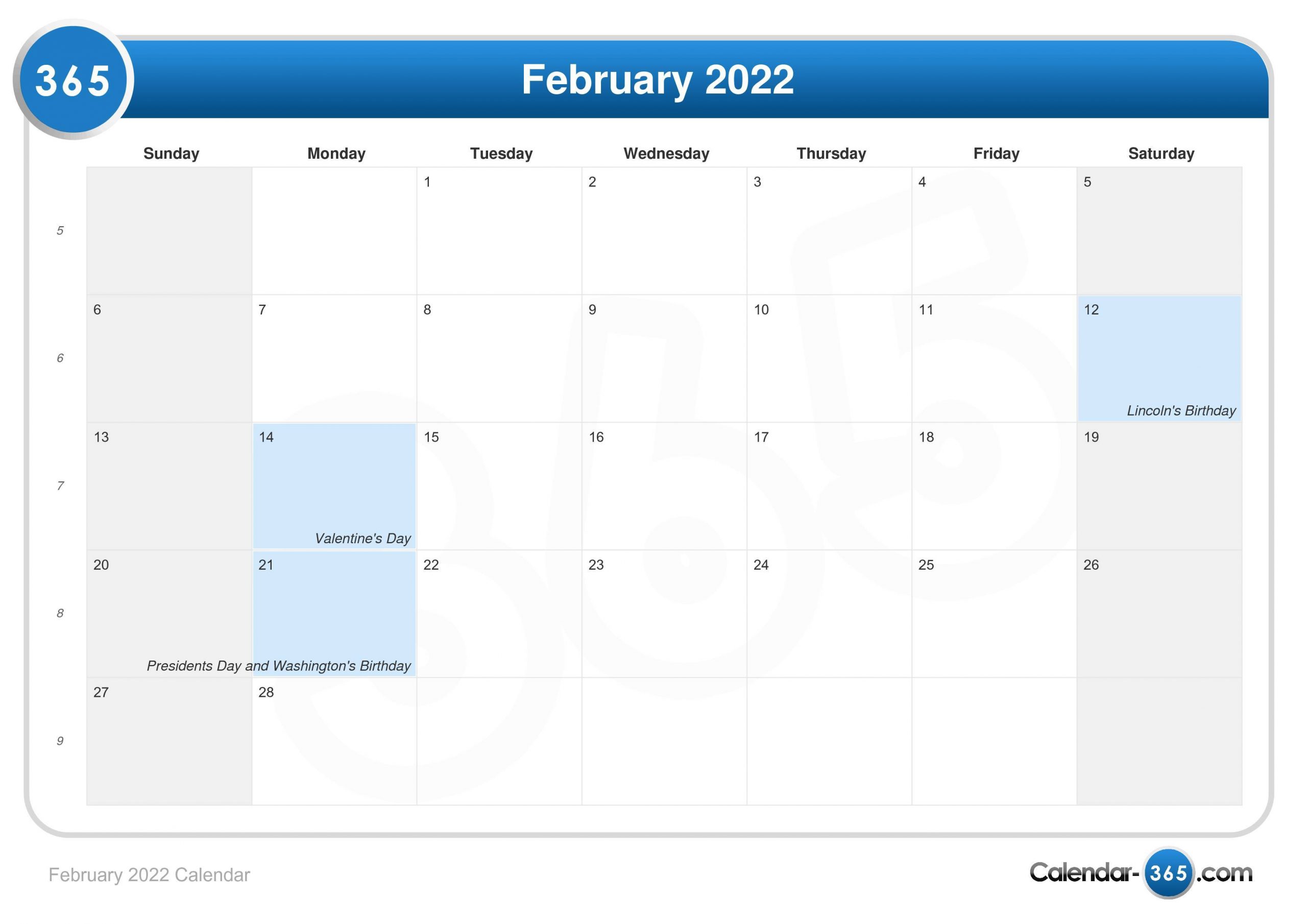 February 2022 Calendar