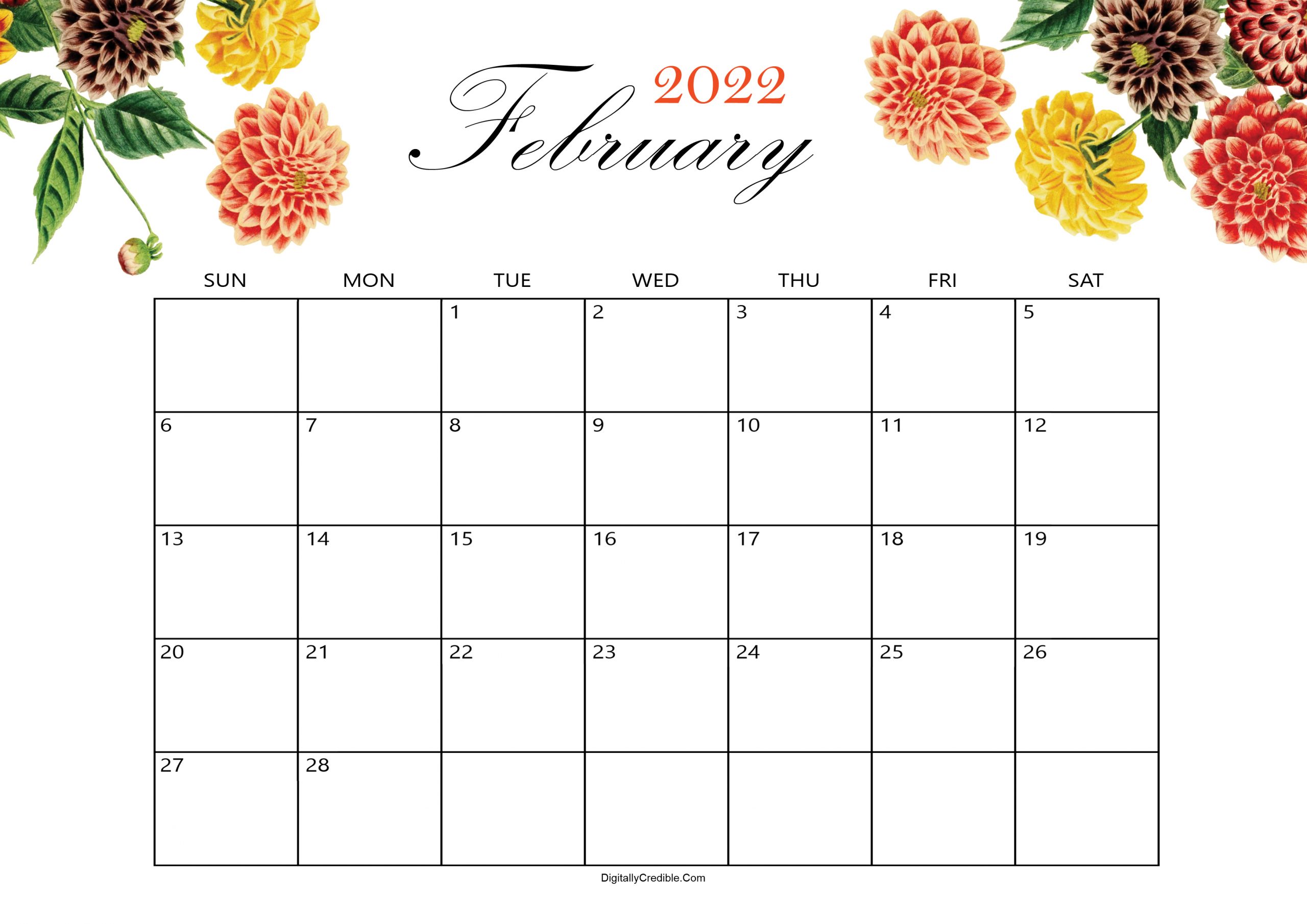 February 2022 Calendar Cute &amp; Floral Templates